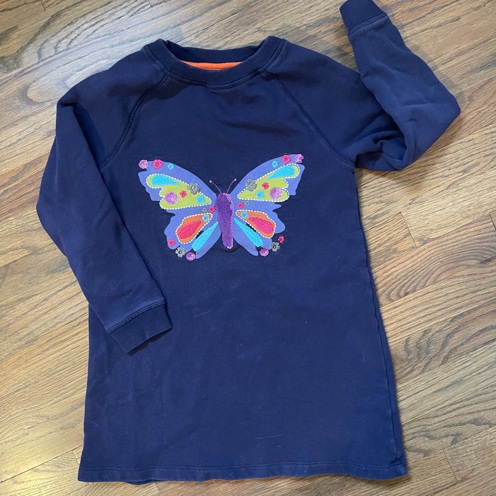 Mini Boden size 7-8 Navy Blue Butterfly Long Sleeve warm Shirt